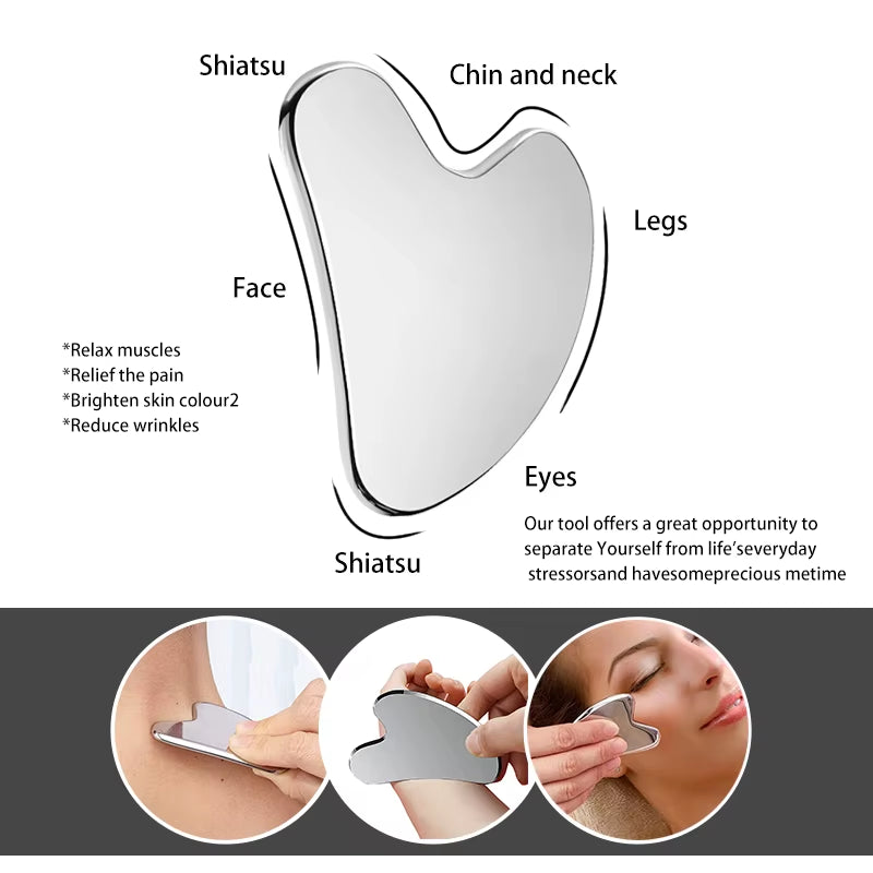 Stainless Steel Facial Guasha Scraping Face Care Lifting Massage Tools anti Wrinkle Skin Tighten Cooling Cellulite Massager Tool