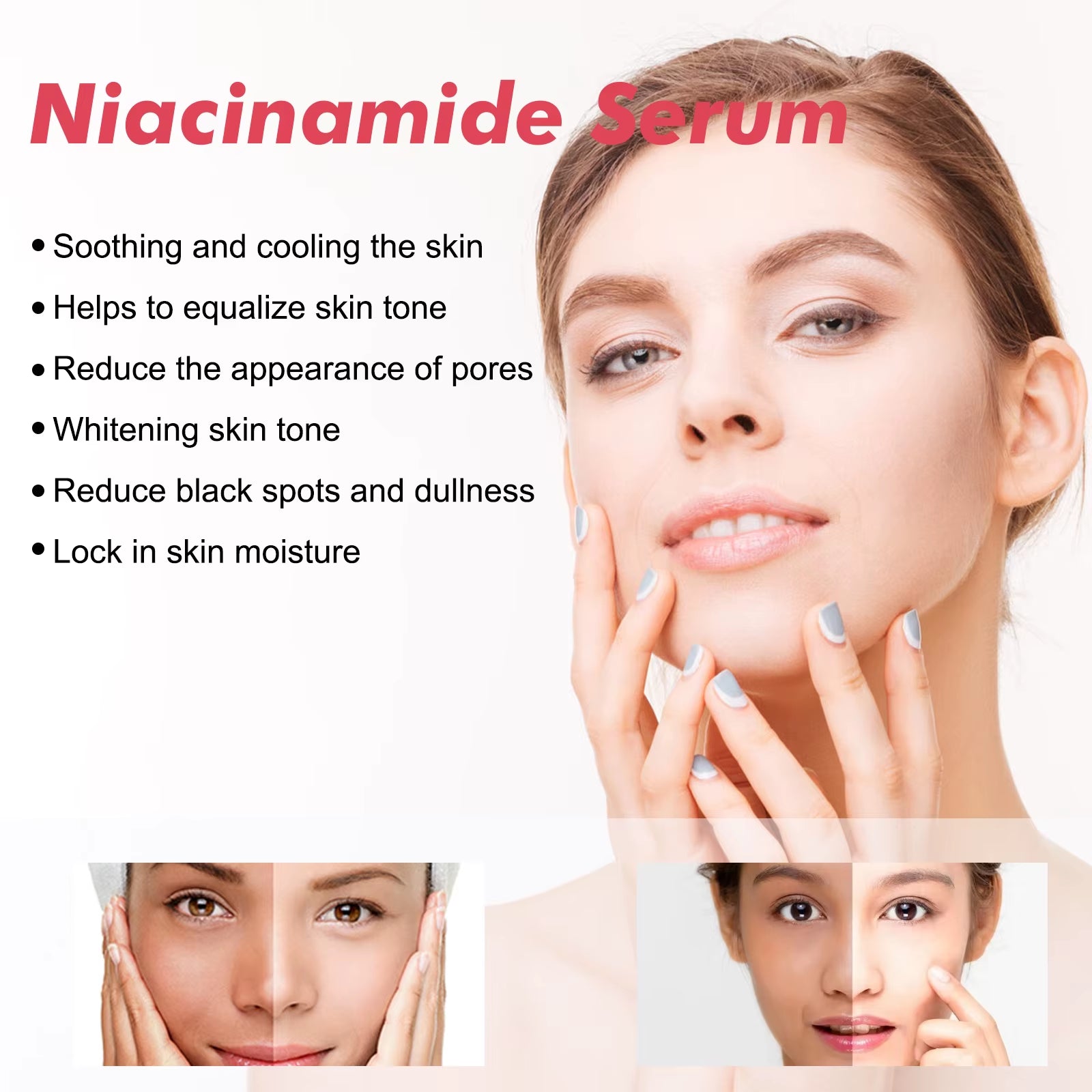 Niacinamide Face Serum Firming Skin Fade Fine Lines Pore Shrink Remove Dark Spots Smoothing Skin Glowing Face Serum