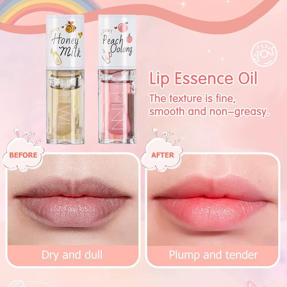 Kawaii Honey Peach Lip Oil Long Lasting Non-Sticky Moisturizing Lip Tint with Lip Plumper Hydrating Lip Care Serum 5Ml Make Up