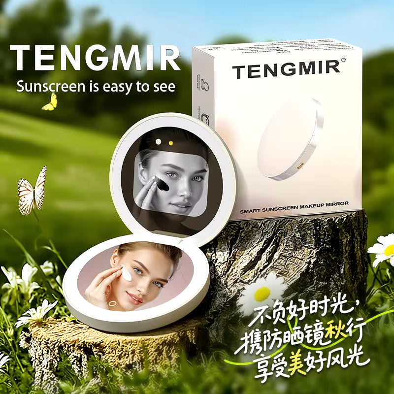 UV Smart Sunscreen Makeup Mirror Sunscreen Detection Mirror UV Mirror Sunscreen Testing Portable LED Light Makeup Mirror