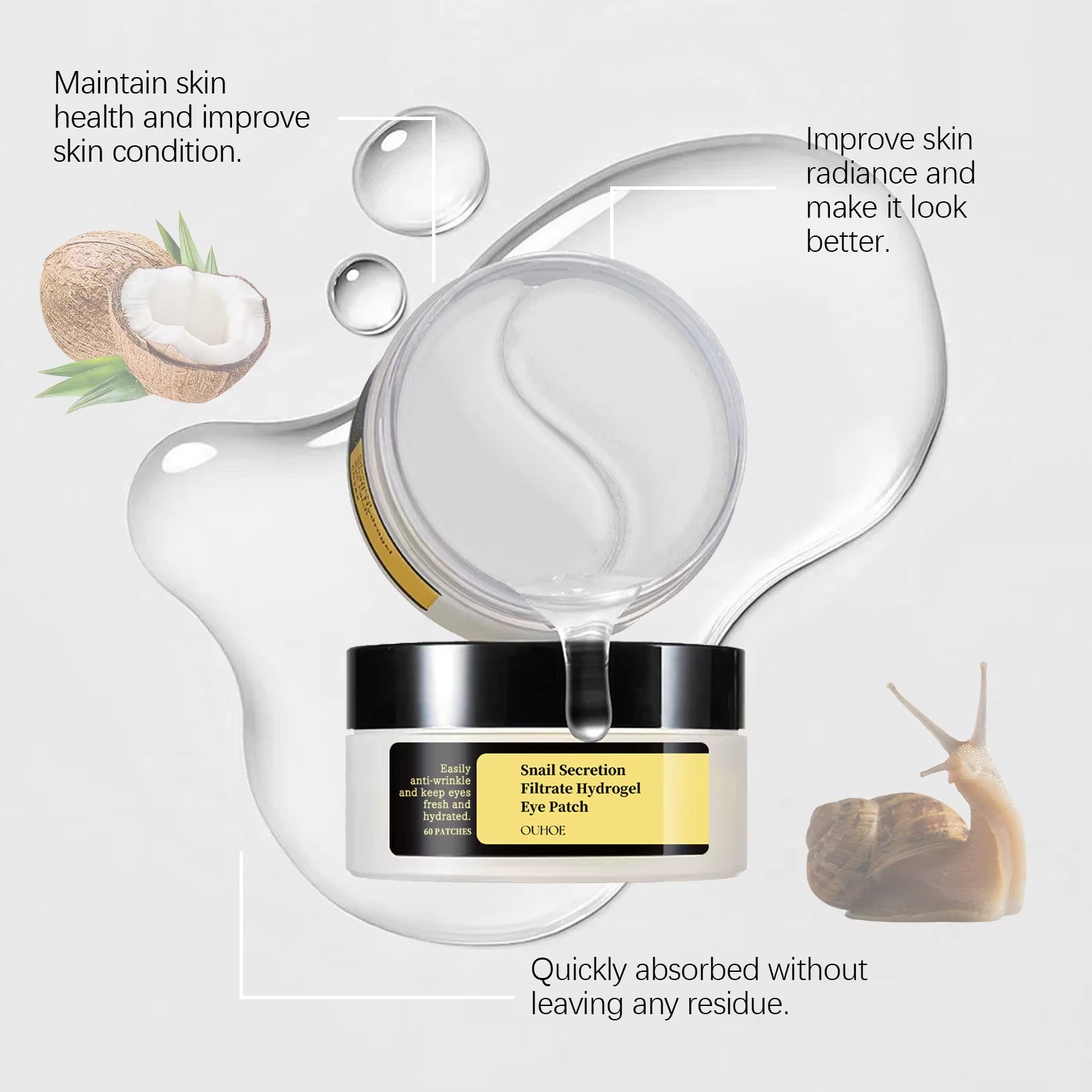 Firming Eye Patches Snail W-Rinkles Remover anti Dark Circles Puffiness Reduce Fine Lines Nourish Mask Moisturizing Eye Patches