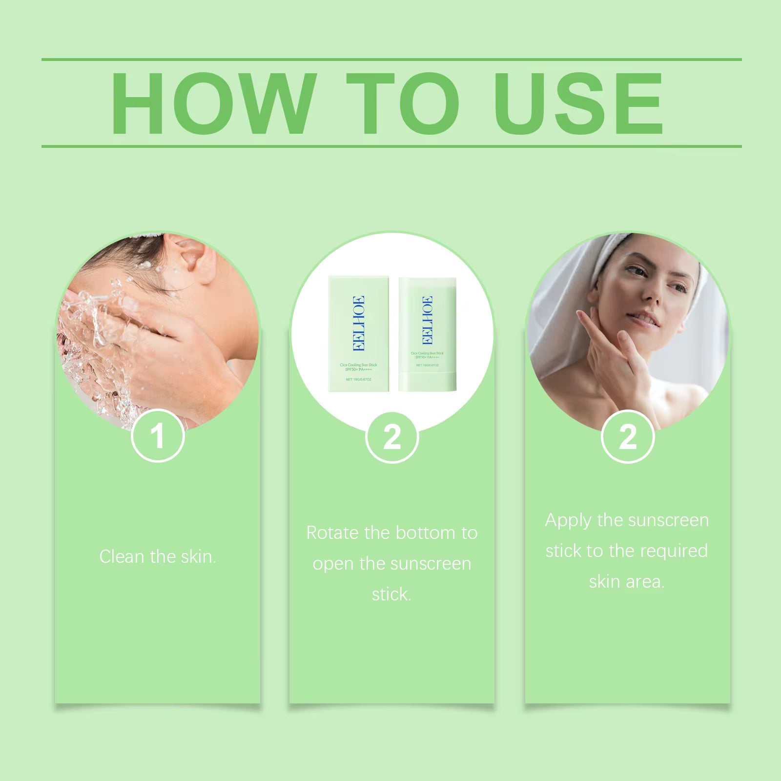 Centella Asiatica Sunscreen Stick Spf 50+ Pa+++ Moisturize Brightnening Skin Care Product Freshing Oil Control Sunscreen