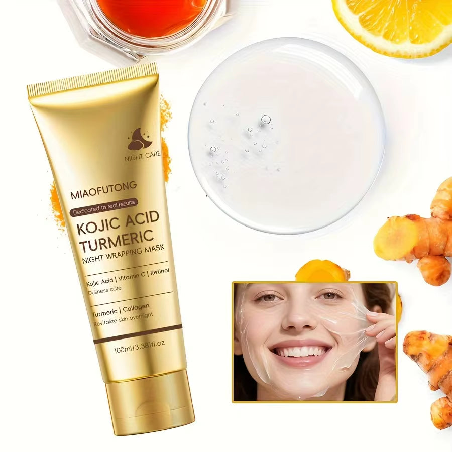 Kojic Acid Turmeric Overnight Peel off Mask 100Ml Hydrolyzed Collagen Brightening Skin Firming Korean Facial Treatment